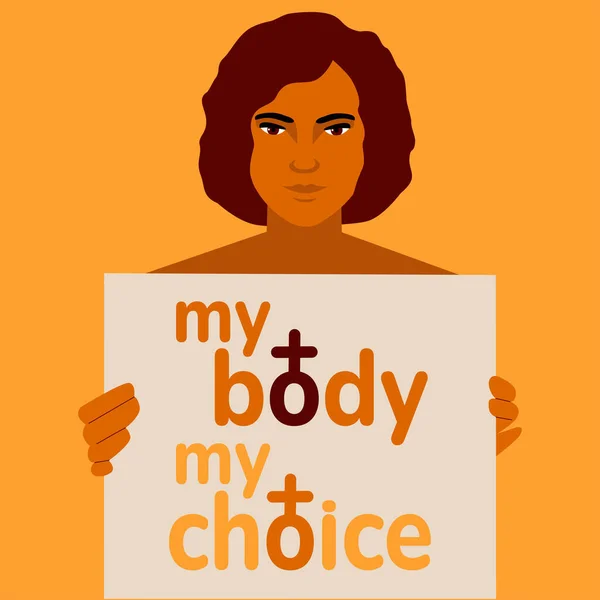 Body Choice Slogan Venus Sign Geirl Holding Blank Banner Womens — Vector de stoc