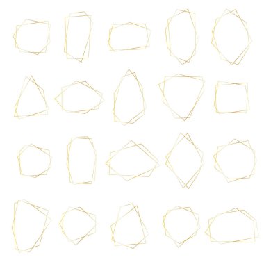 Gold luxury frames from simple lines. Polygonal abstract borders set. Design elements text space. Elegant classic retro ornament. Card poster banner print social media posts decor vector illustration