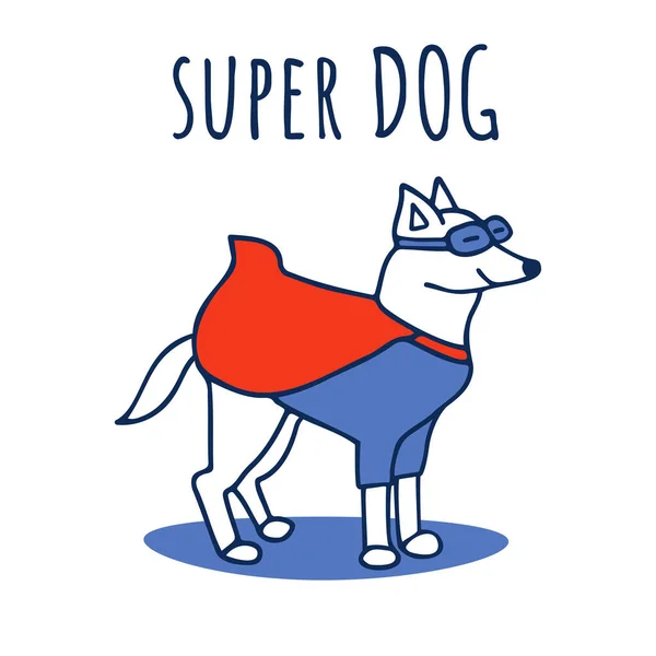 Cute Strong Dog Superhero Clothes Blue Mask Red Cape Super — Stock Vector