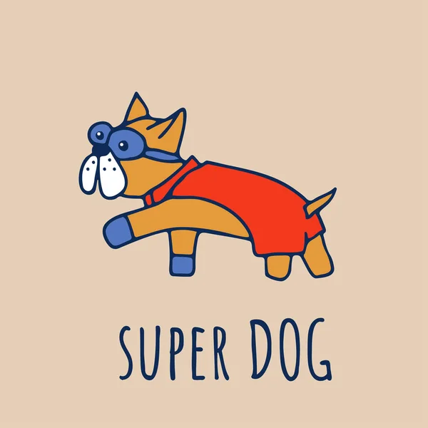 スーパーペット面白いカード スーパーヒーローの青いマスクと赤いマントを身に着けてかわいい強い犬 スーパードッグスクリプト 偉大な力の小さな犬の漫画の描画 モチベーションとインスピレーションのベクトルイラスト — ストックベクタ