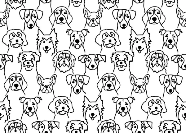 Nahtloses Muster Mit Schwarzen Gekritzelhundegesichtern Netter Hundekopf Skizziert Hintergrund Verschiedene — Stockvektor