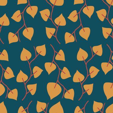 Sonbahar çiçekleri pürüzsüz desen. Soyut Physalis alkekengi şarapçı vişne dalı siluetleri botanik arka plan. Duvar dekorasyonu, tekstil ve kapak için basit bir tasarım. Vektör illüstrasyonu.