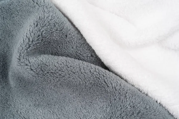 Fleece Close Warm Softness Grey White Plaid Bed Top View — Stock Photo, Image