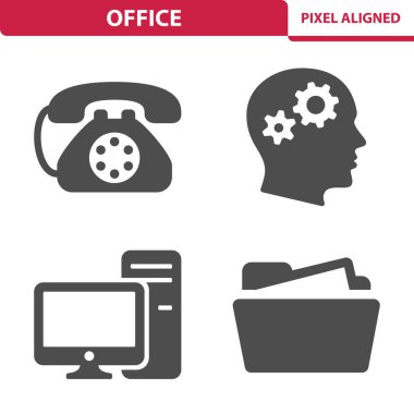 Ofis Simgeleri beyaz, vektör illüstrasyonunda izole