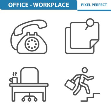 Ofis - Beyaz, vektör illüstrasyonunda izole edilmiş işyeri simgeleri 