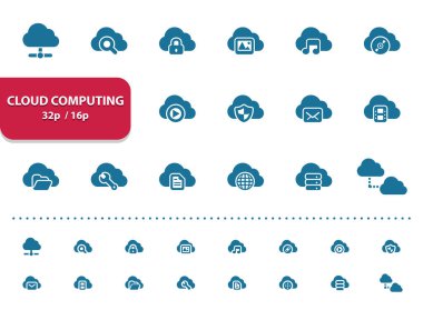 Bulut Hesaplama Simgeleri beyaz, vektör resimleme üzerinde izole