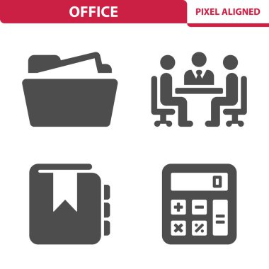 Ofis Simgeleri beyaz, vektör illüstrasyonunda izole