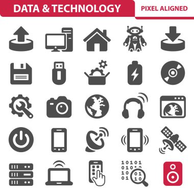 Veri ve Teknoloji Simgeleri, vektör illüstrasyonu