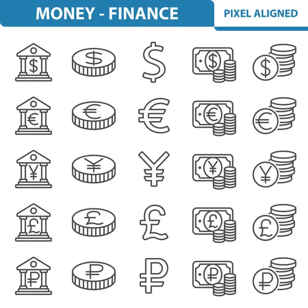 Pengar Finans Ikoner Vektor Illustration — Stock vektor