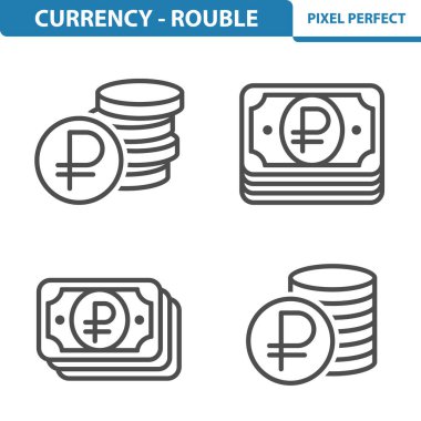 Basit Para Birimi - Rouble simgeleri, vektör illüstrasyonu