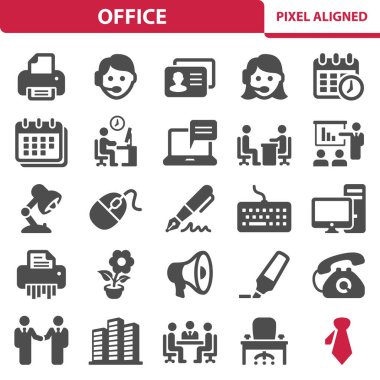 Basit Ofis Simgeleri, vektör illüstrasyonu