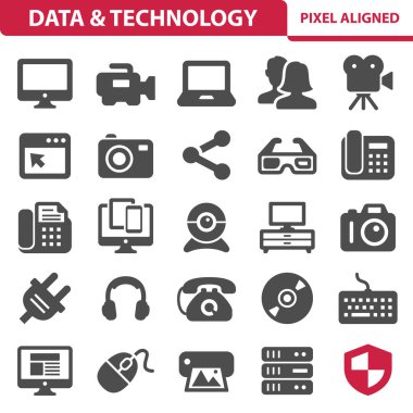 Basit Veri ve Teknoloji Simgeleri, vektör illüstrasyonu
