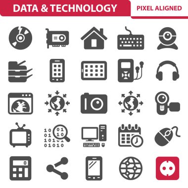 Basit Veri ve Teknoloji Simgeleri, vektör illüstrasyonu