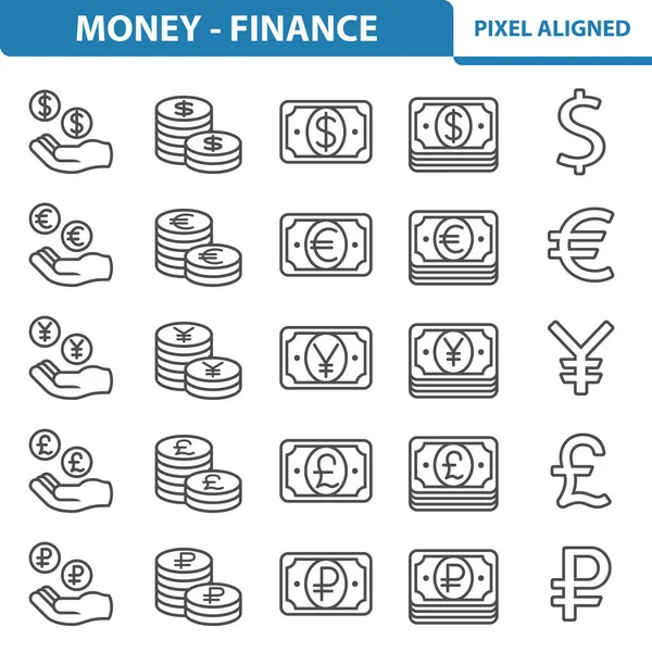 Proste Ikony Finansów Pieniężnych Zestaw Wektor Ilustracji — Wektor stockowy