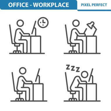 Ofis, İş yeri Simgeleri - EPS 10 Vektör Simgesi