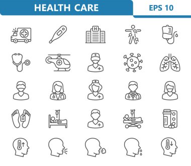 Healthcare Icons. Health Care, Medical, Hospital Vector Icon Set