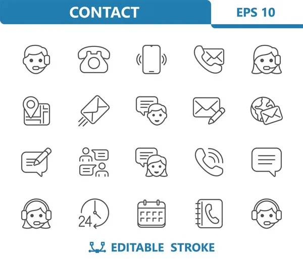 Kontakta Ikoner Kontakta Oss Kommunikation Sociala Medier Vector Ikon Set — Stock vektor