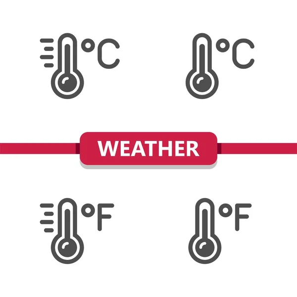 Iconos Meteorológicos Termómetro Pronóstico Temperatura Grados Celsius Fahrenheit Eps Vector — Archivo Imágenes Vectoriales