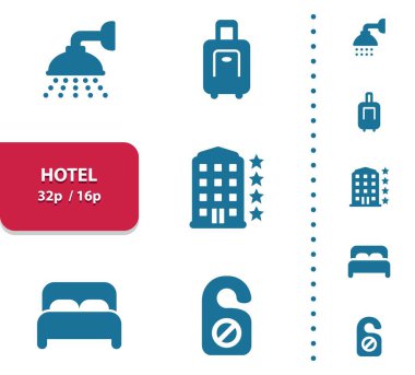 Otel, Tatil Simgeleri. Profesyonel EPS 10 Vektör Simgesi Ayarları