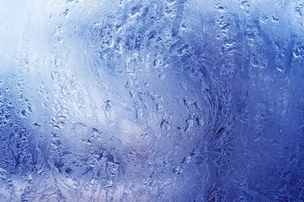 Padrões Gelo Geada Vidro Janela Inverno — Fotografia de Stock