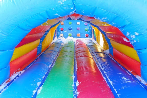 Inflatable Trampoline Winter Amusement Park — Stock Photo, Image