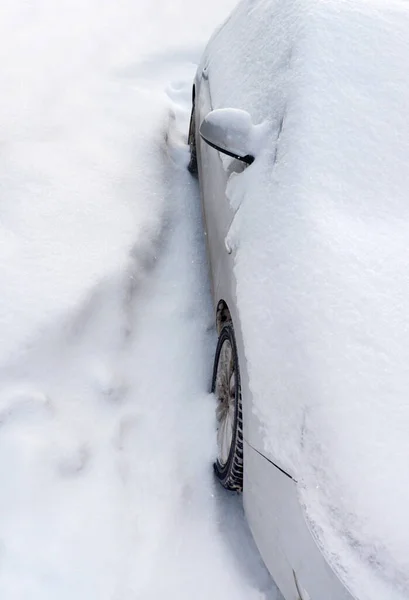 Car Snow Car Mirror Close Snowdrift Blizzard — Fotografia de Stock