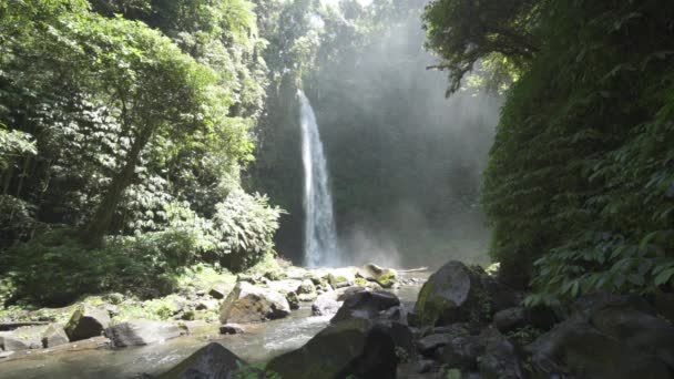 Hermosa Bali Nungnung Cascada Río Bosque Cámara Lenta — Vídeos de Stock