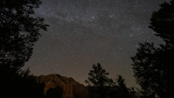 Tijdverloop Sterrenhemel Sterren Melkweg Sedona Arizona — Stockvideo