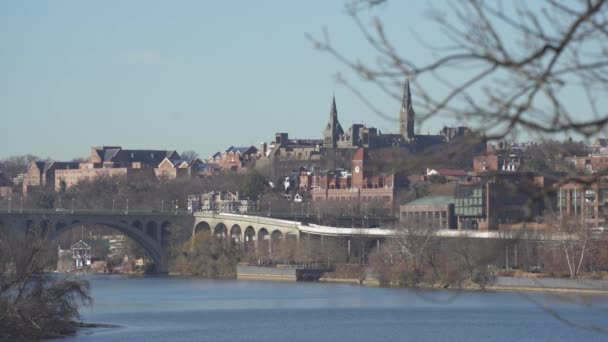 Washington Usa Georgetown University Skyline Potomac River — Stockvideo