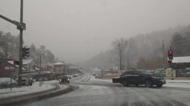 Colorado, USA - Snow Storm Blizzard Covered The Road with Ice during Winter Frozen