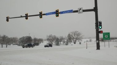 Colorado, USA - Snow Storm Blizzard Covered The Road with Ice during Winter Frozen
