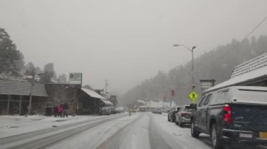 Colorado, USA - Snow Storm Blizzard Covered The Road with Ice during Winter Frozen