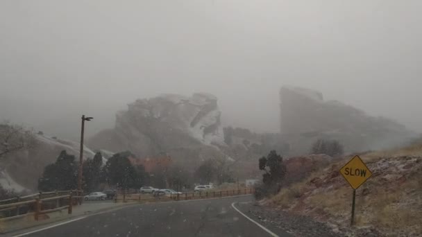 Denver Colorado Usa Red Rock Park Amphitheater Canyon Snow Storm — Video