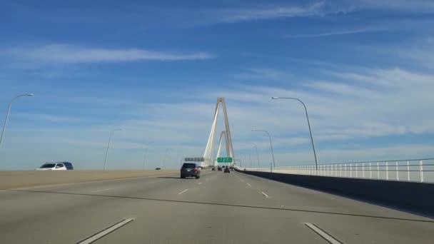 Charleston South Carolina Usa Driving Arthur Ravenel Cable Stayed Bridge — Stock video