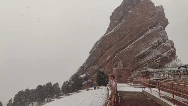 Denver Colorado Usa Red Rock Park Amphitheater Canyon Snow Storm — Stock video