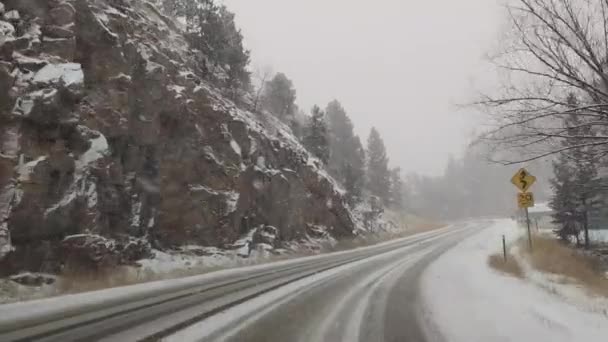 Colorado Usa Snow Storm Blizzard Covered Road Ice Winter Frozen — Stock video