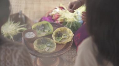 Making of Traditional Balinese Hindu Flower Offerings Canang Sari
