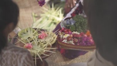 Making of Traditional Balinese Hindu Flower Offerings Canang Sari