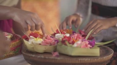 Making of Traditional Balinese Hindu Flower Offerings Canang Sari