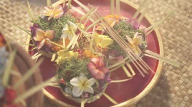 Making of Traditional Balinese Hindu Flower Offerings Canang Sari