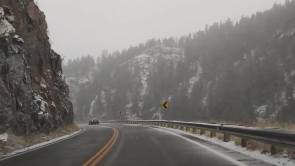Evergreen Colorado Usa Snow Storm Blizzard Covered Road Ice Winter — Stock video