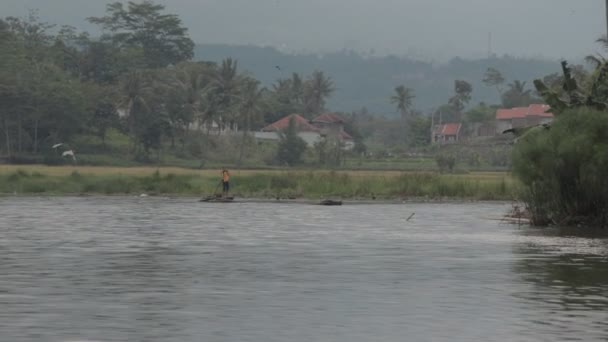 Garut West Java Indonesia Cangkuang Temple Lake Bamboo Barges — 图库视频影像