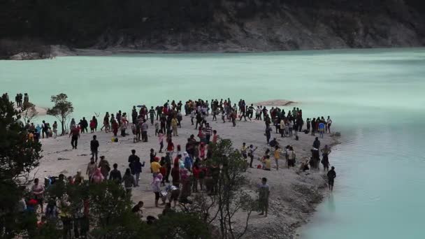 Bandung West Java Indonesia Crowd People Kawah Putih White Crater — стокове відео