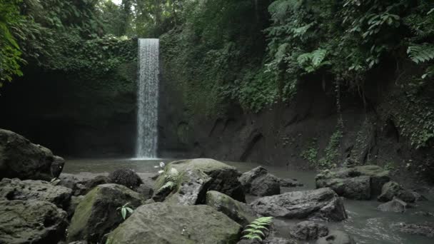 Tibumana Ukryty Wodospad Bali Klify Otaczające Porośnięte Zielenią Meczetem — Wideo stockowe