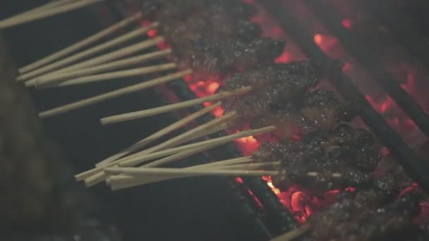 Sate Indonésio Satay Sudeste Asiático Prato Carne Frango Carvão Grill — Vídeo de Stock