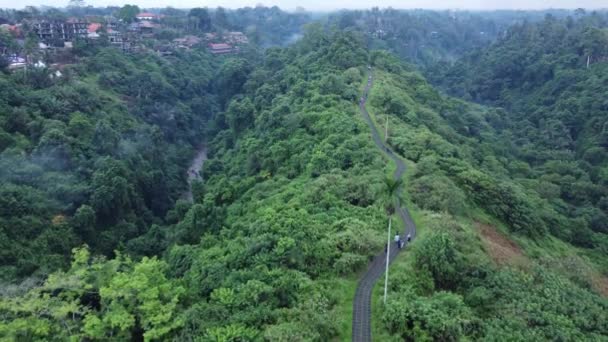 Aerial Drone Campuhan Hill Ridge Rock Ubud Bali Morning Hiking — Stockvideo