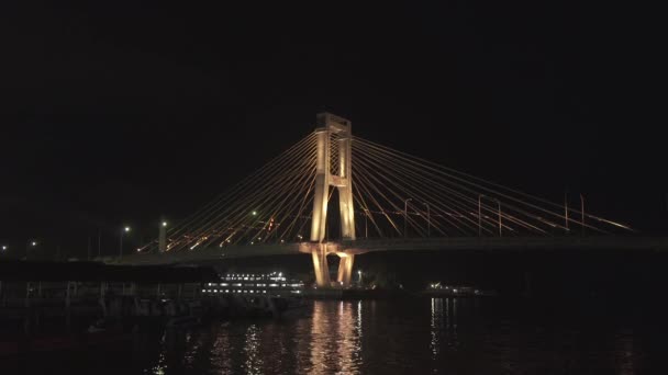 Soekarno Bridge Manado Indonesia Colorful Lights Display Night — Vídeo de stock