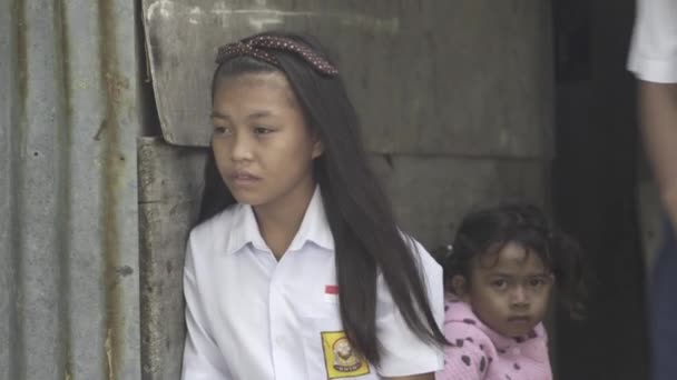 Portrait Indonesian Junior High School Student Girl White Blue Uniform — Vídeos de Stock