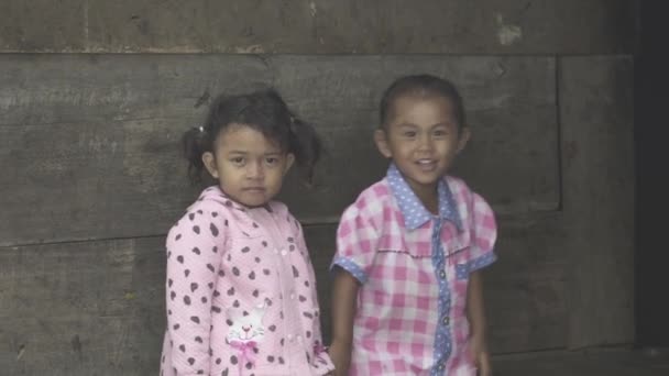 Portrait Cute Indonesian Young Kids Girls Smiling Happy Indonesia — ストック動画