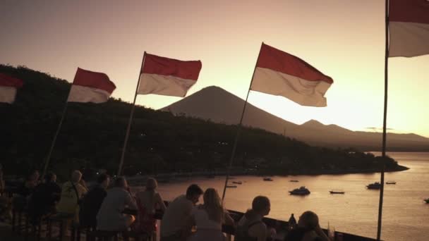 Red White Indonesian National Flags Fluttering August Independence Day Mount — Stock video